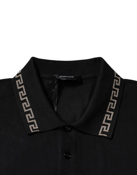 Versace Black Viscose Collared Polo Short Sleeves T-shirt Versace