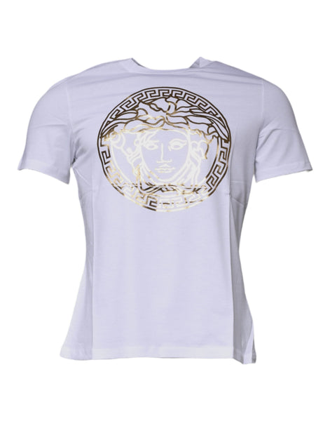 Versace White Medusa Print Cotton Crew Neck T-shirt Versace