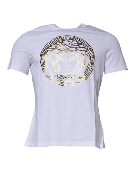 Versace White Medusa Print Cotton Crew Neck T-shirt Versace