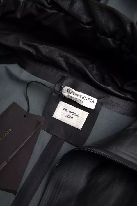 Bottega Veneta Black Leather Hooded Men Trenchcoat Jacket Bottega Veneta