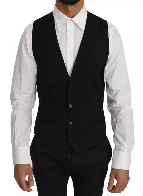 Dolce & Gabbana Black Wool Logo Waistcoat Vest Dolce & Gabbana