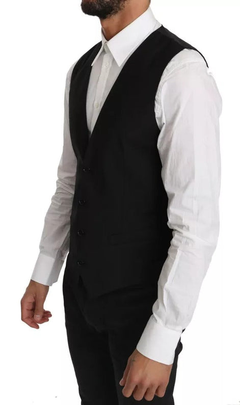 Dolce & Gabbana Black Wool Logo Waistcoat Vest Dolce & Gabbana