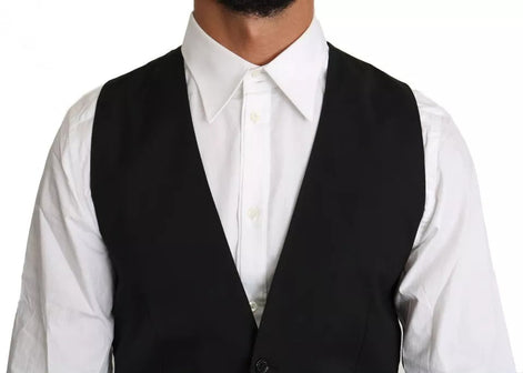 Dolce & Gabbana Black Wool Logo Waistcoat Vest Dolce & Gabbana