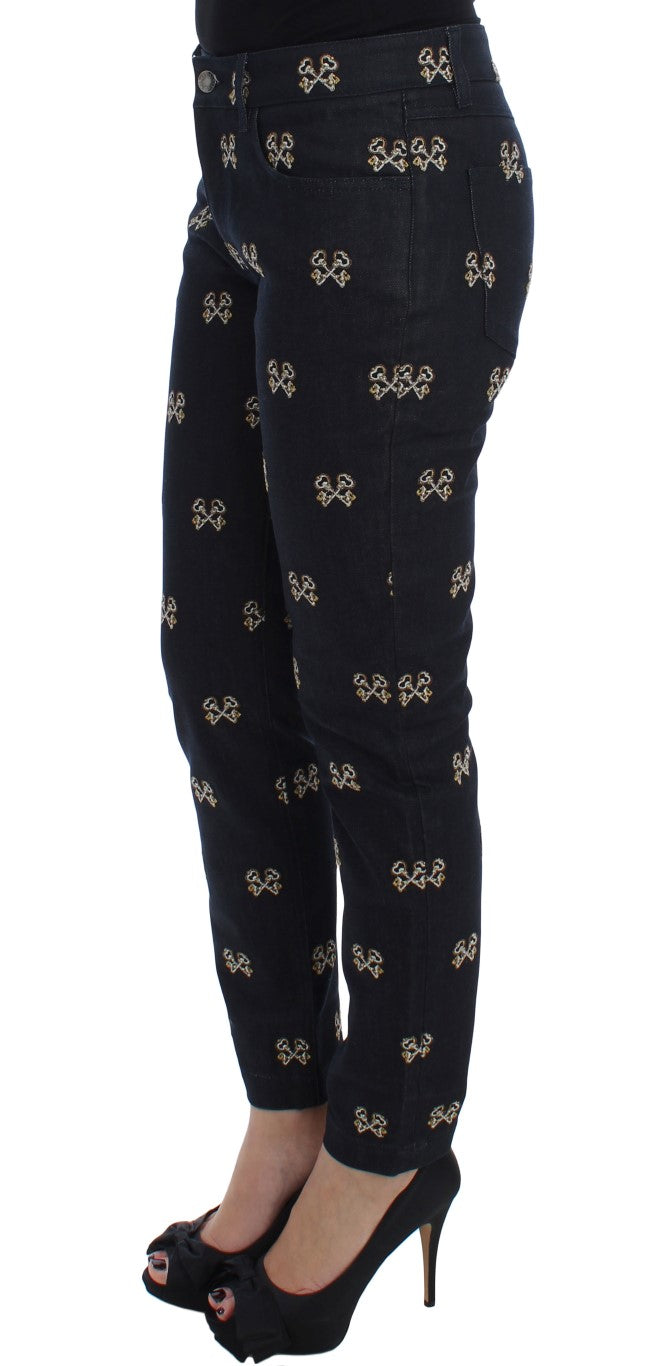 Dolce & Gabbana Blue Key Embroidered Slim Fit KATE Jeans Dolce & Gabbana
