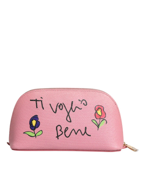 Dolce & Gabbana Pink Leather DG Logo Zip Around Hand Purse Pouch Wallet Dolce & Gabbana