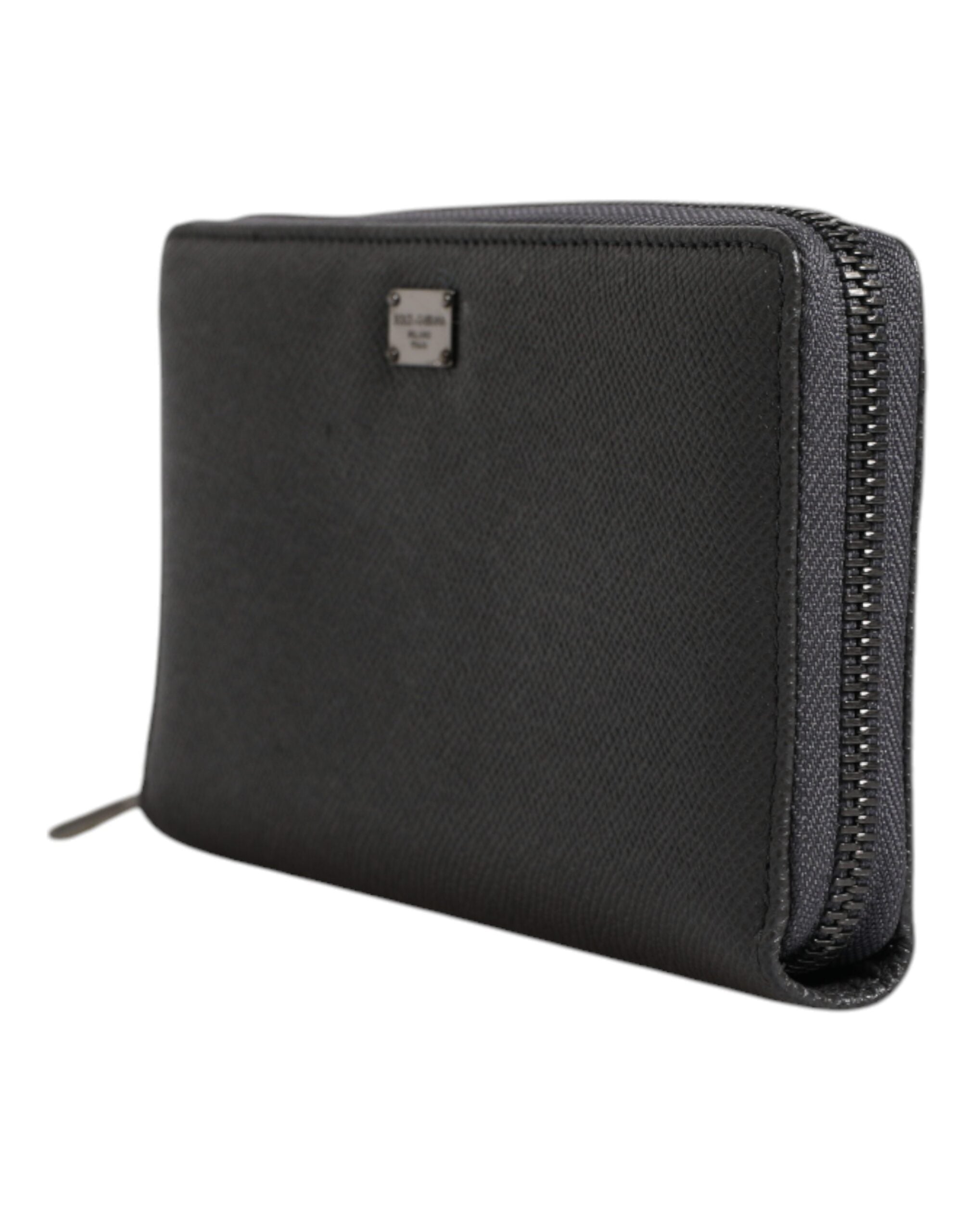 Dolce & Gabbana Dark Gray Leather DG Logo Zip Around Continental Wallet Dolce & Gabbana