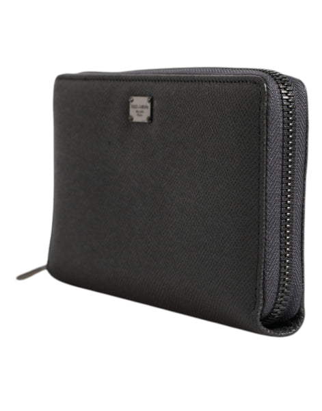 Dolce & Gabbana Dark Gray Leather DG Logo Zip Around Continental Wallet Dolce & Gabbana