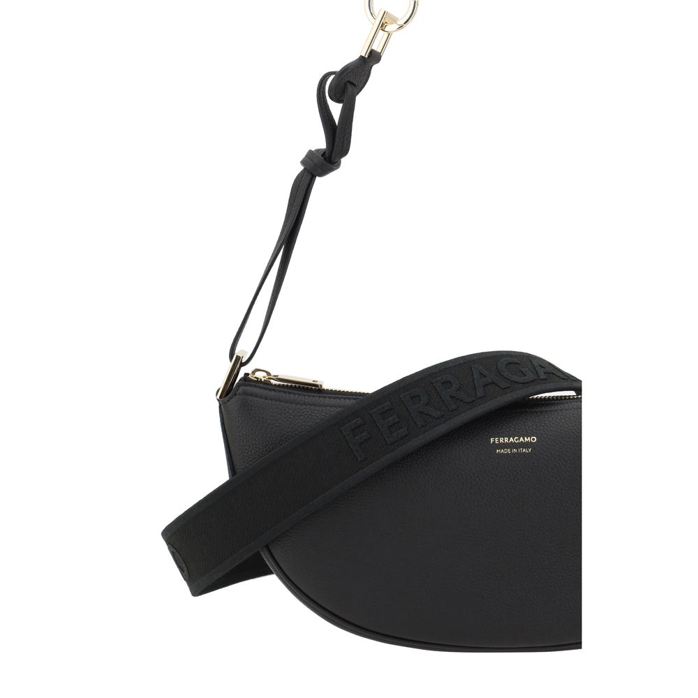 Ferragamo Black Calf Leather Bos Taurus Shoulder Bag Ferragamo