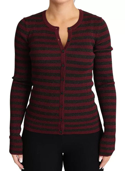 Dolce & Gabbana Black Red Striped Womens Cardigan Sweater Dolce & Gabbana