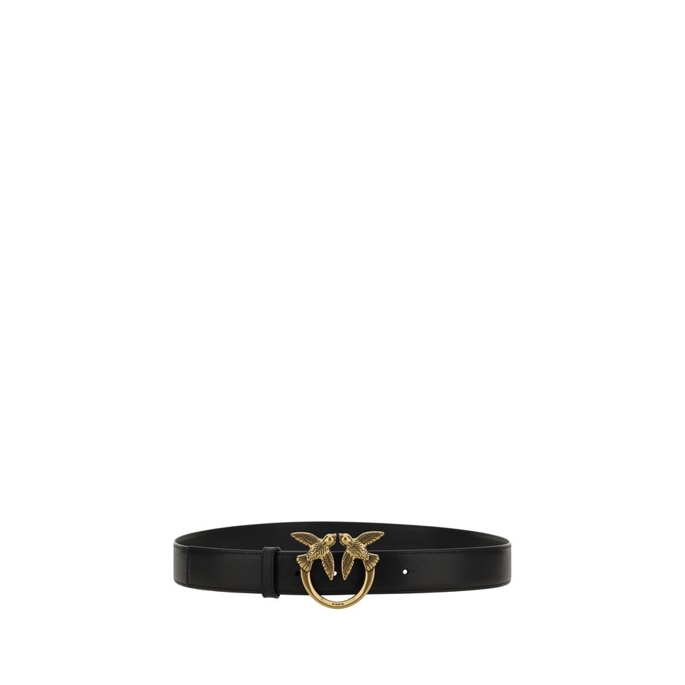 PINKO Black Calf Leather Bos Taurus Regular Belt PINKO