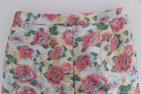 Dolce & Gabbana White Pink Floral Brocade Pants Dolce & Gabbana