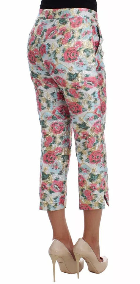 Dolce & Gabbana White Pink Floral Brocade Pants Dolce & Gabbana