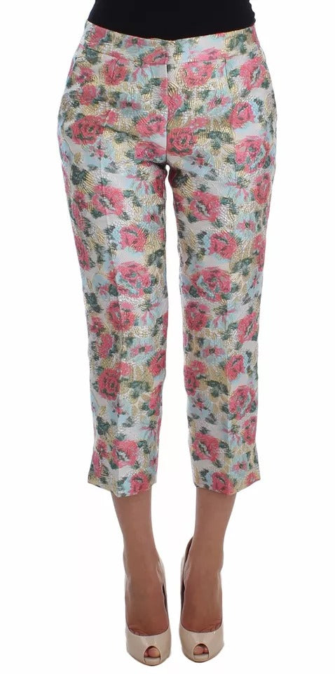 Dolce & Gabbana White Pink Floral Brocade Pants Dolce & Gabbana