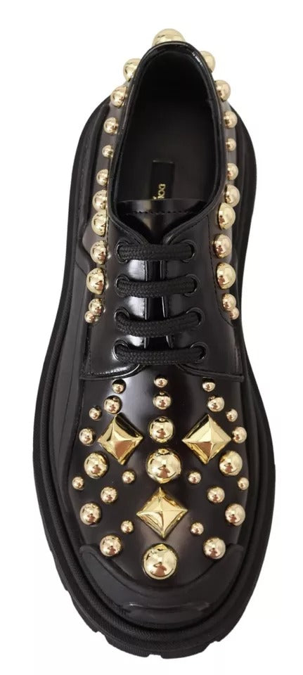 Dolce & Gabbana Black Leather Trekking Derby Embellished Shoes Dolce & Gabbana