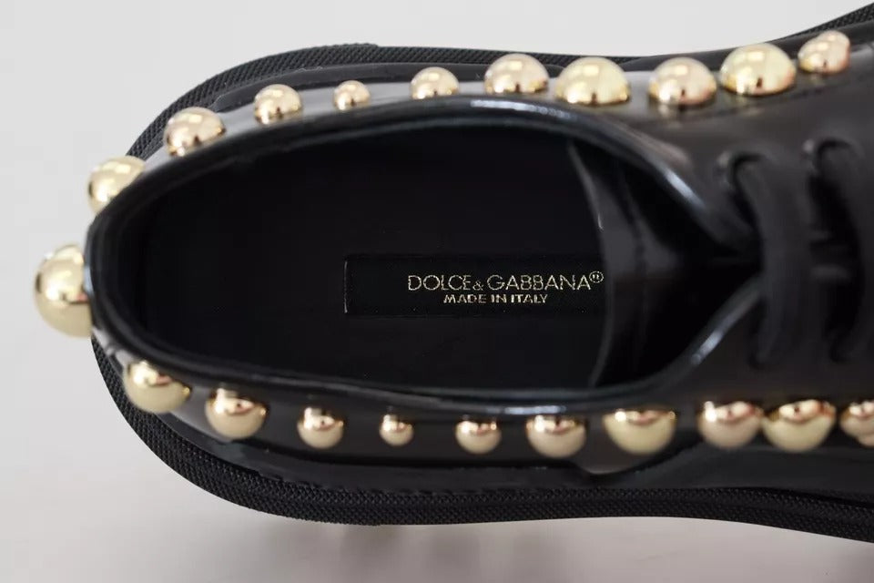 Dolce & Gabbana Black Leather Trekking Derby Embellished Shoes Dolce & Gabbana