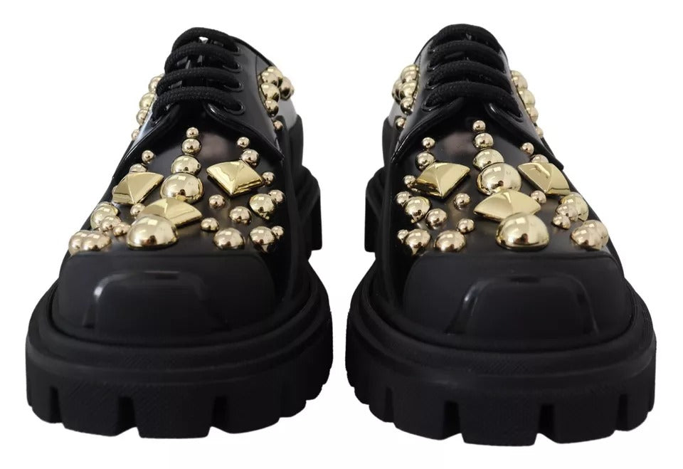 Dolce & Gabbana Black Leather Trekking Derby Embellished Shoes Dolce & Gabbana