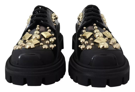 Dolce & Gabbana Black Leather Trekking Derby Embellished Shoes Dolce & Gabbana