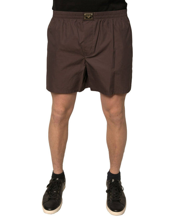 Dolce & Gabbana Brown Cotton Blend Men Mid Waist Shorts Dolce & Gabbana