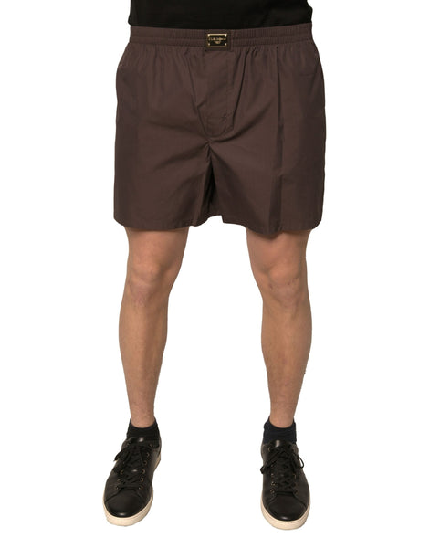 Dolce & Gabbana Brown Cotton Blend Men Mid Waist Shorts Dolce & Gabbana