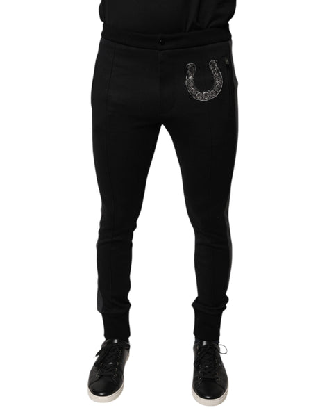 Dolce & Gabbana Black Horseshoe Embellished Wool Slim Fit Pants Dolce & Gabbana