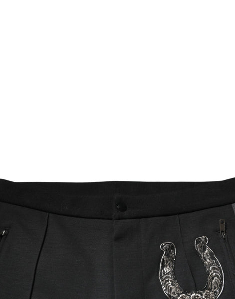 Dolce & Gabbana Black Horseshoe Embellished Wool Slim Fit Pants Dolce & Gabbana