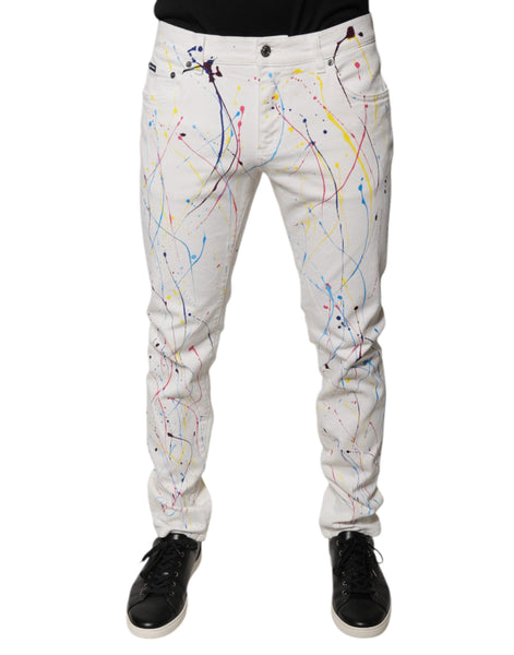 Dolce & Gabbana White Color Splash Print Skinny Denim Jeans Dolce & Gabbana