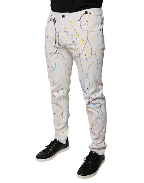 Dolce & Gabbana White Color Splash Print Skinny Denim Jeans Dolce & Gabbana