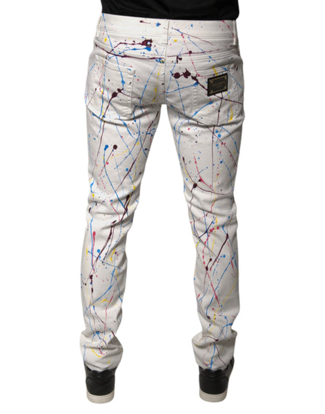 Dolce & Gabbana White Color Splash Print Skinny Denim Jeans Dolce & Gabbana