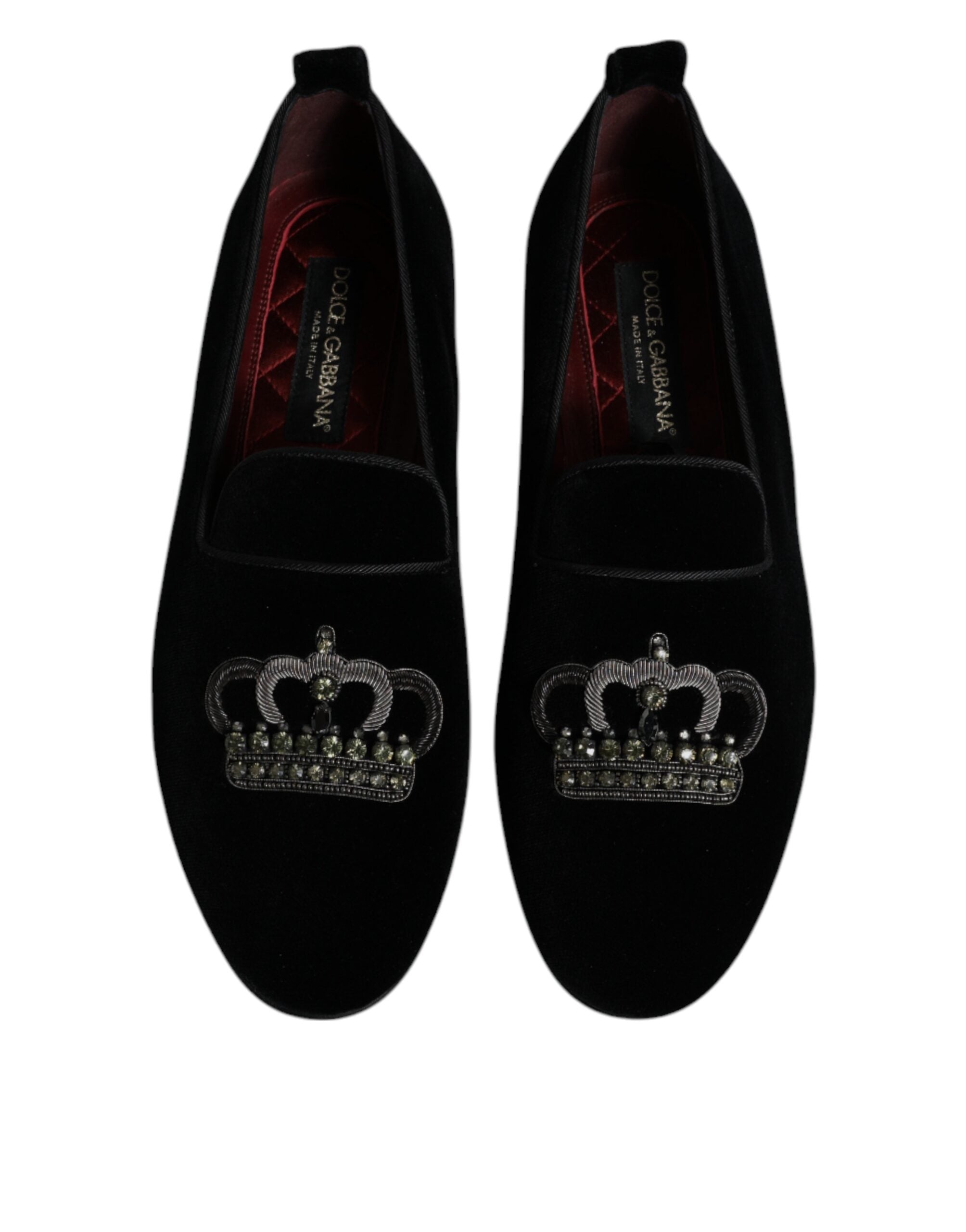 Dolce & Gabbana Black Velvet Crystal Crown Loafers Formal Dress Shoes Dolce & Gabbana