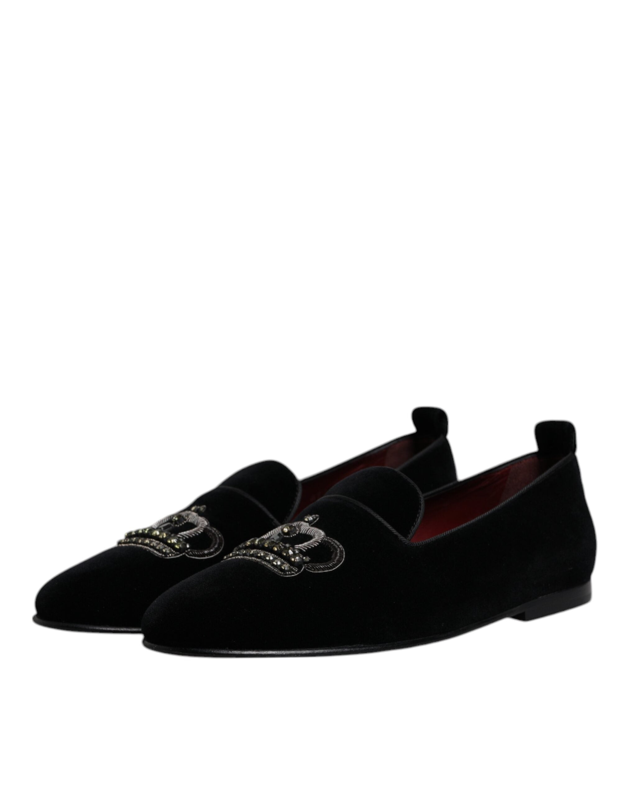 Dolce & Gabbana Black Velvet Crystal Crown Loafers Formal Dress Shoes Dolce & Gabbana