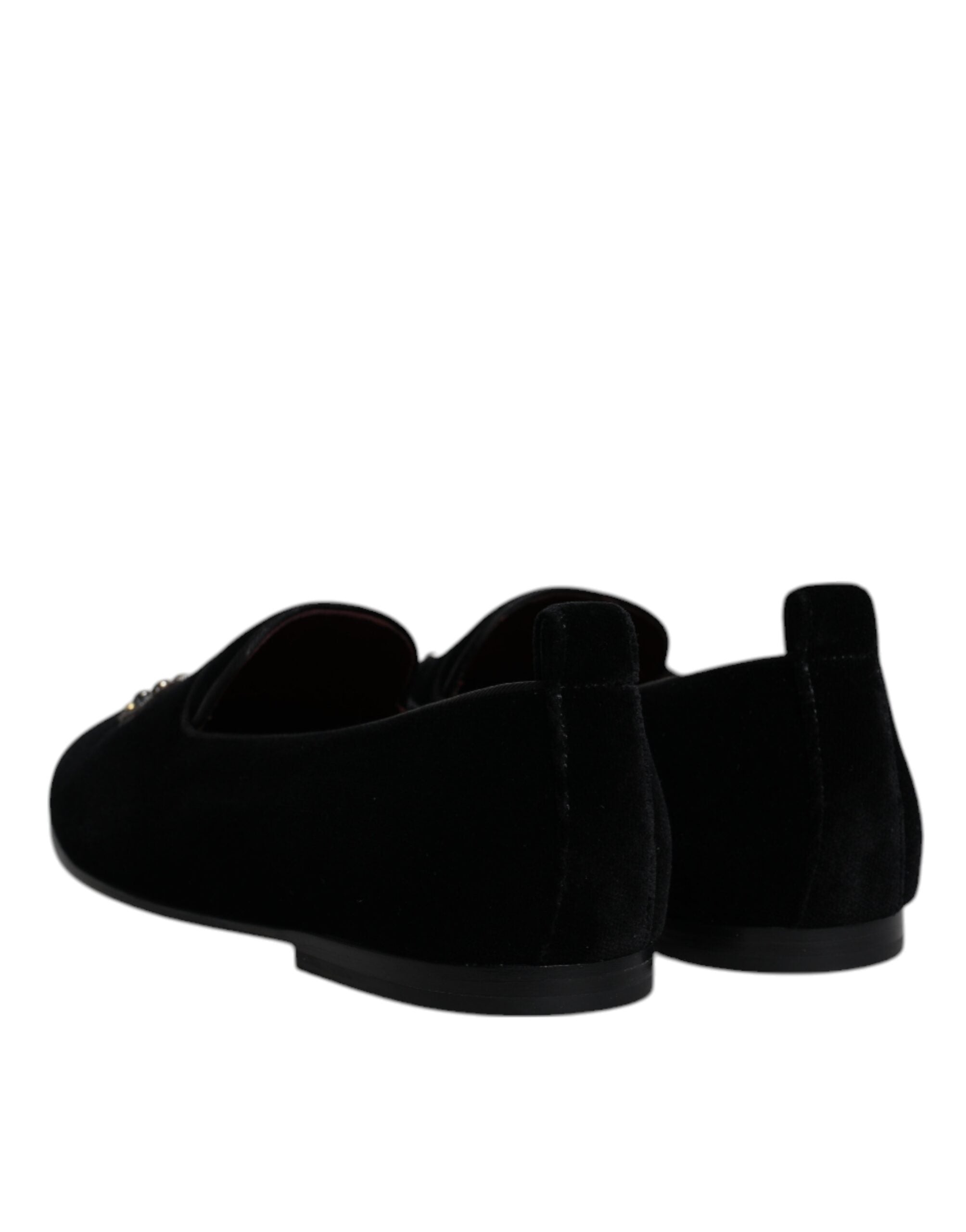 Dolce & Gabbana Black Velvet Crystal Crown Loafers Formal Dress Shoes Dolce & Gabbana