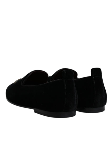 Dolce & Gabbana Black Velvet Crystal Crown Loafers Formal Dress Shoes Dolce & Gabbana