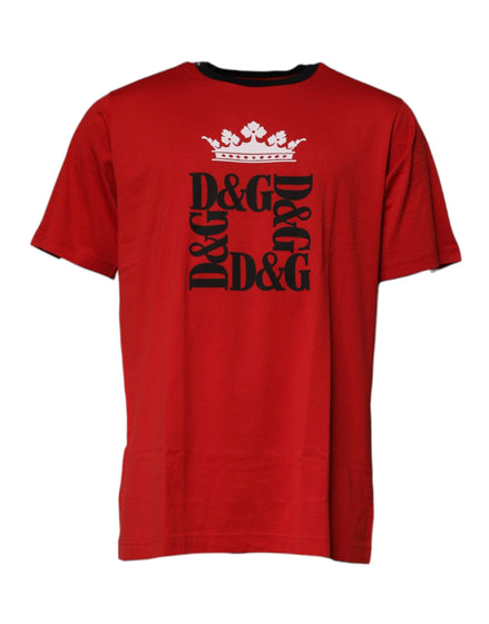 Dolce & Gabbana Red Logo Crown Cotton Crew Neck T-shirt Dolce & Gabbana