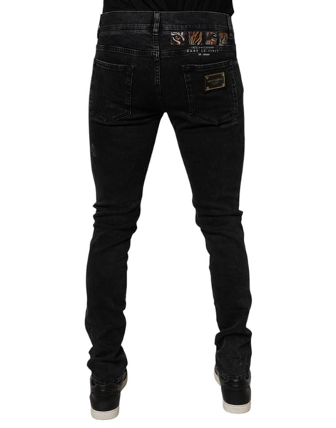 Dolce & Gabbana Black Tattered Cotton Skinny Men Denim Jeans Dolce & Gabbana