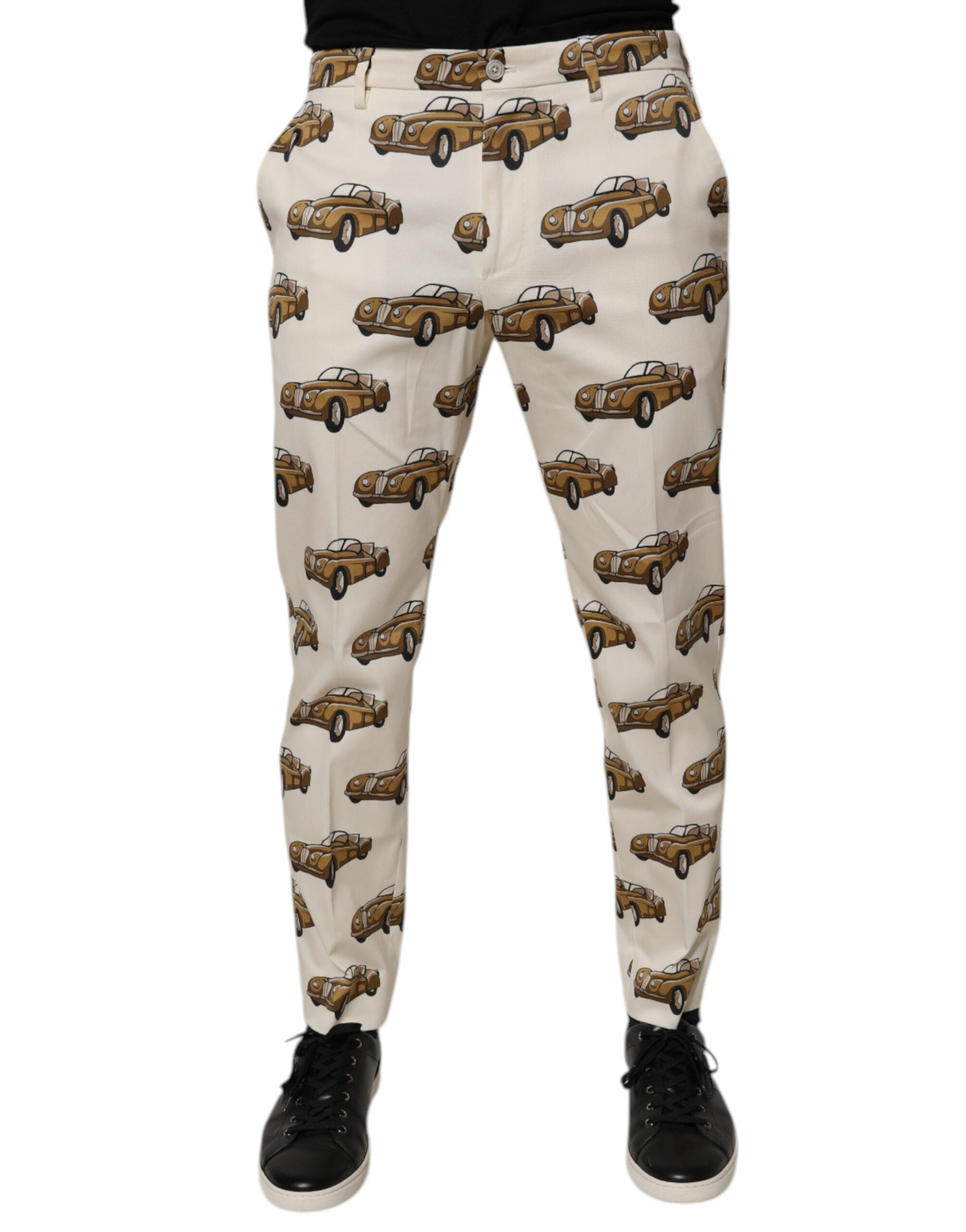 Dolce & Gabbana Off White Cars Cotton Skinny Men Denim Jeans Dolce & Gabbana