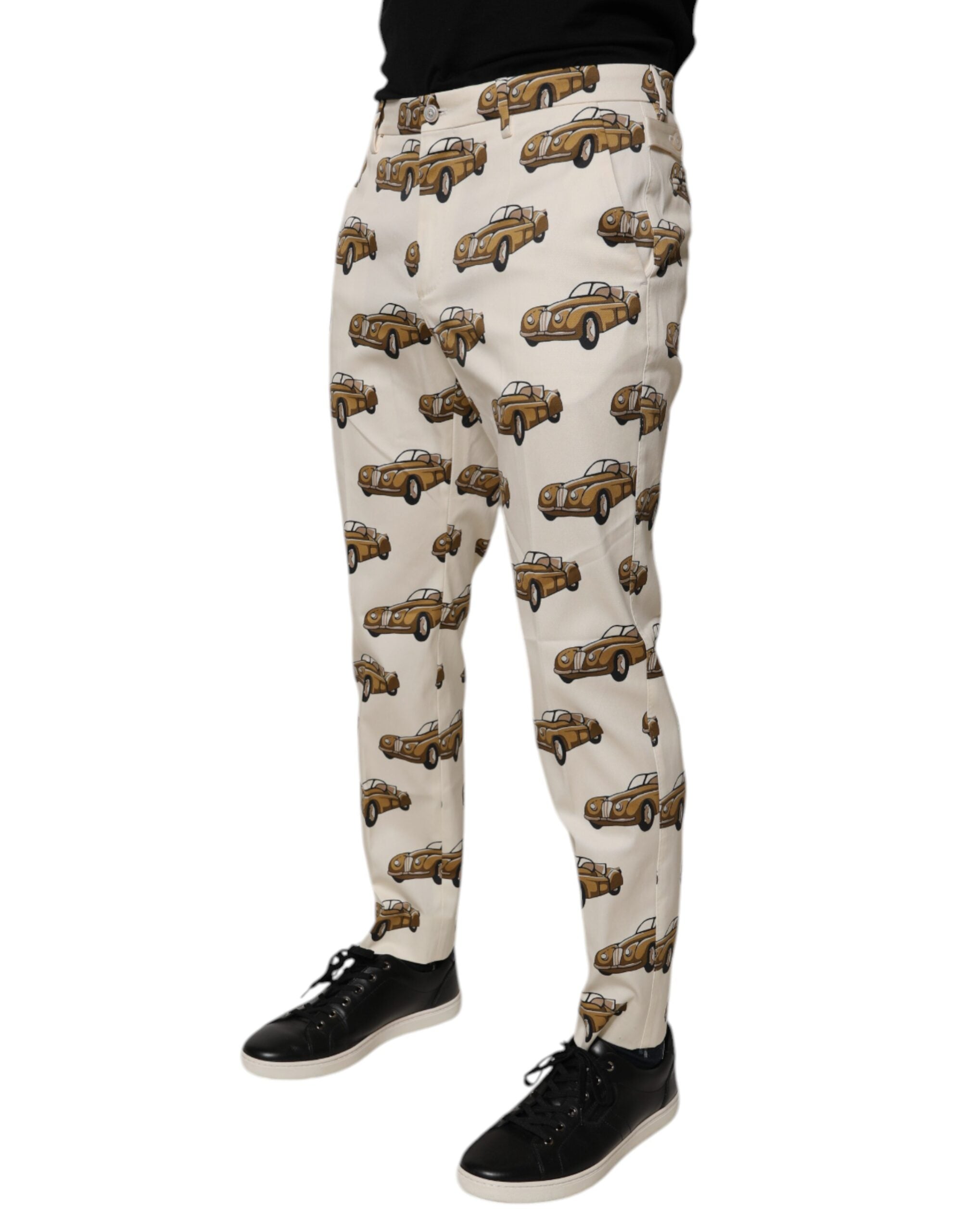 Dolce & Gabbana Off White Cars Cotton Skinny Men Denim Jeans Dolce & Gabbana