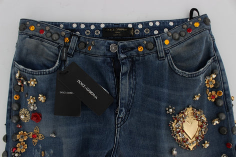 Dolce & Gabbana Crystal Roses Heart Embellished Jeans Dolce & Gabbana