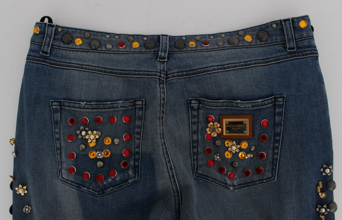 Dolce & Gabbana Crystal Roses Heart Embellished Jeans Dolce & Gabbana