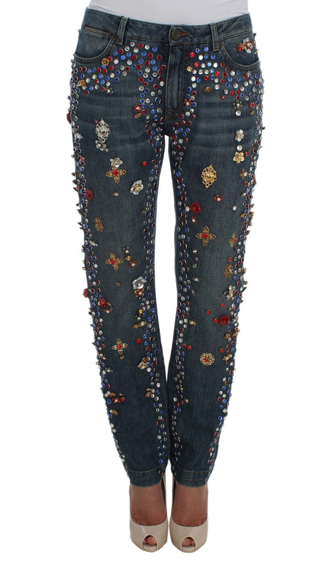 Dolce & Gabbana Crystal Roses Heart Embellished Jeans Dolce & Gabbana