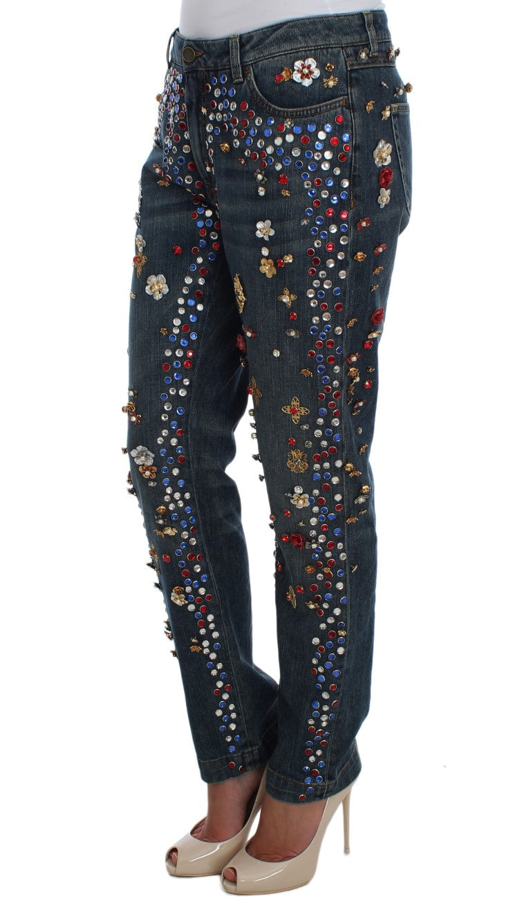 Dolce & Gabbana Crystal Roses Heart Embellished Jeans Dolce & Gabbana