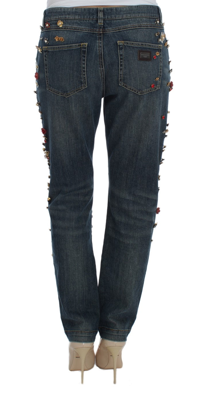 Dolce & Gabbana Crystal Roses Heart Embellished Jeans Dolce & Gabbana