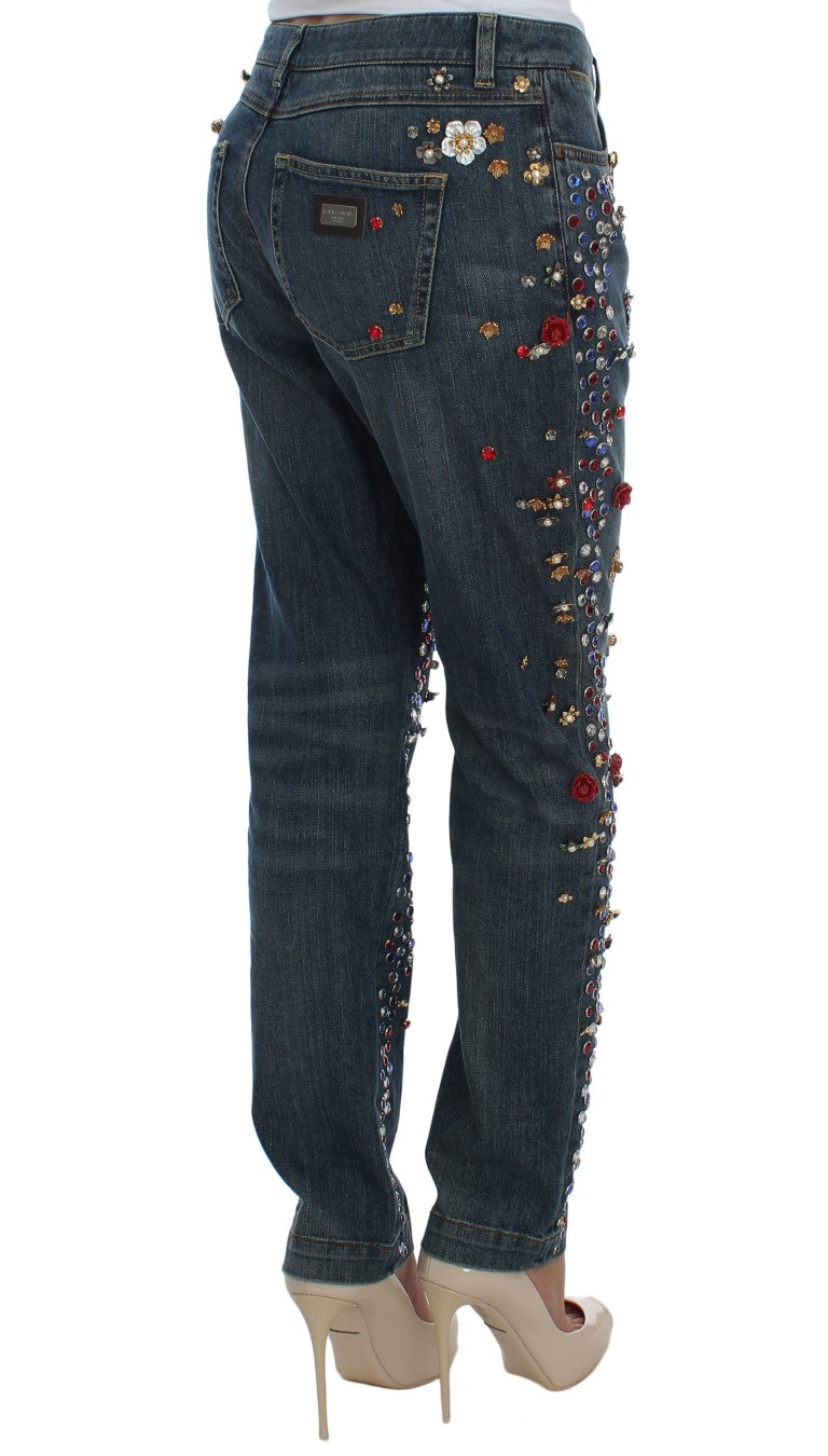 Dolce & Gabbana Crystal Roses Heart Embellished Jeans Dolce & Gabbana