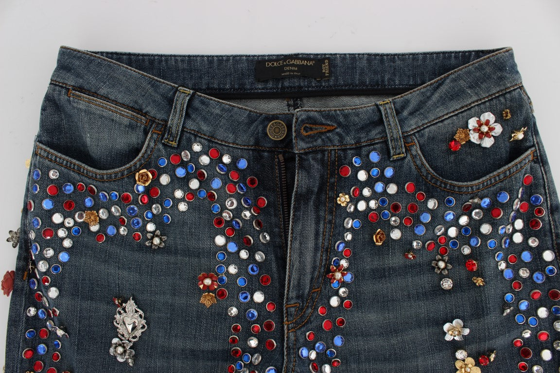 Dolce & Gabbana Crystal Roses Heart Embellished Jeans Dolce & Gabbana