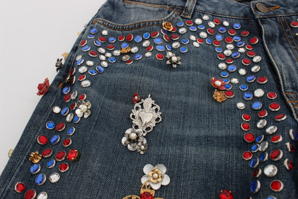 Dolce & Gabbana Crystal Roses Heart Embellished Jeans Dolce & Gabbana