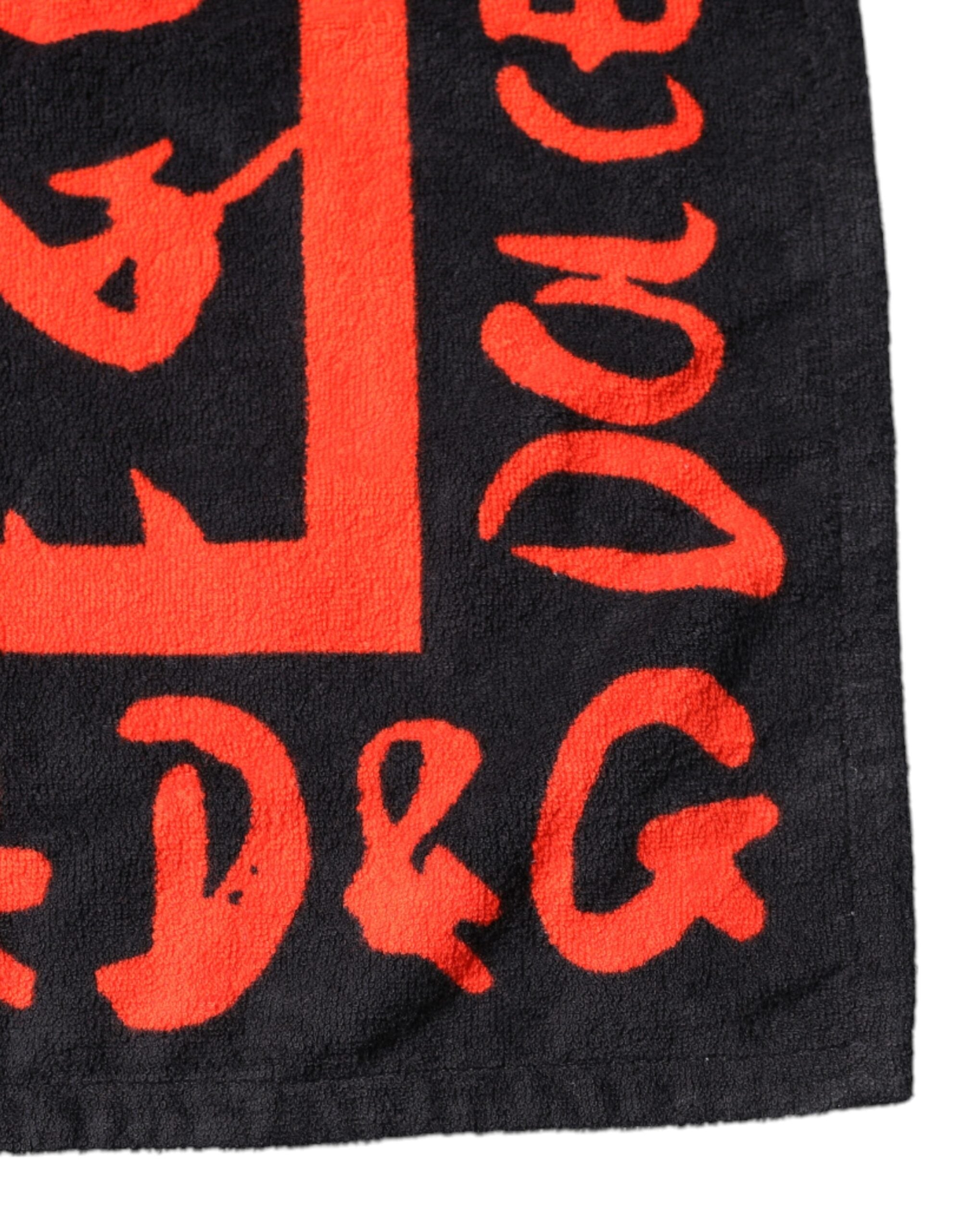 Dolce & Gabbana Black Red Logo Print Cotton Beach Towel Dolce & Gabbana