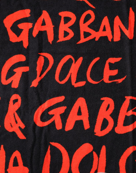 Dolce & Gabbana Black Red Logo Print Cotton Beach Towel Dolce & Gabbana