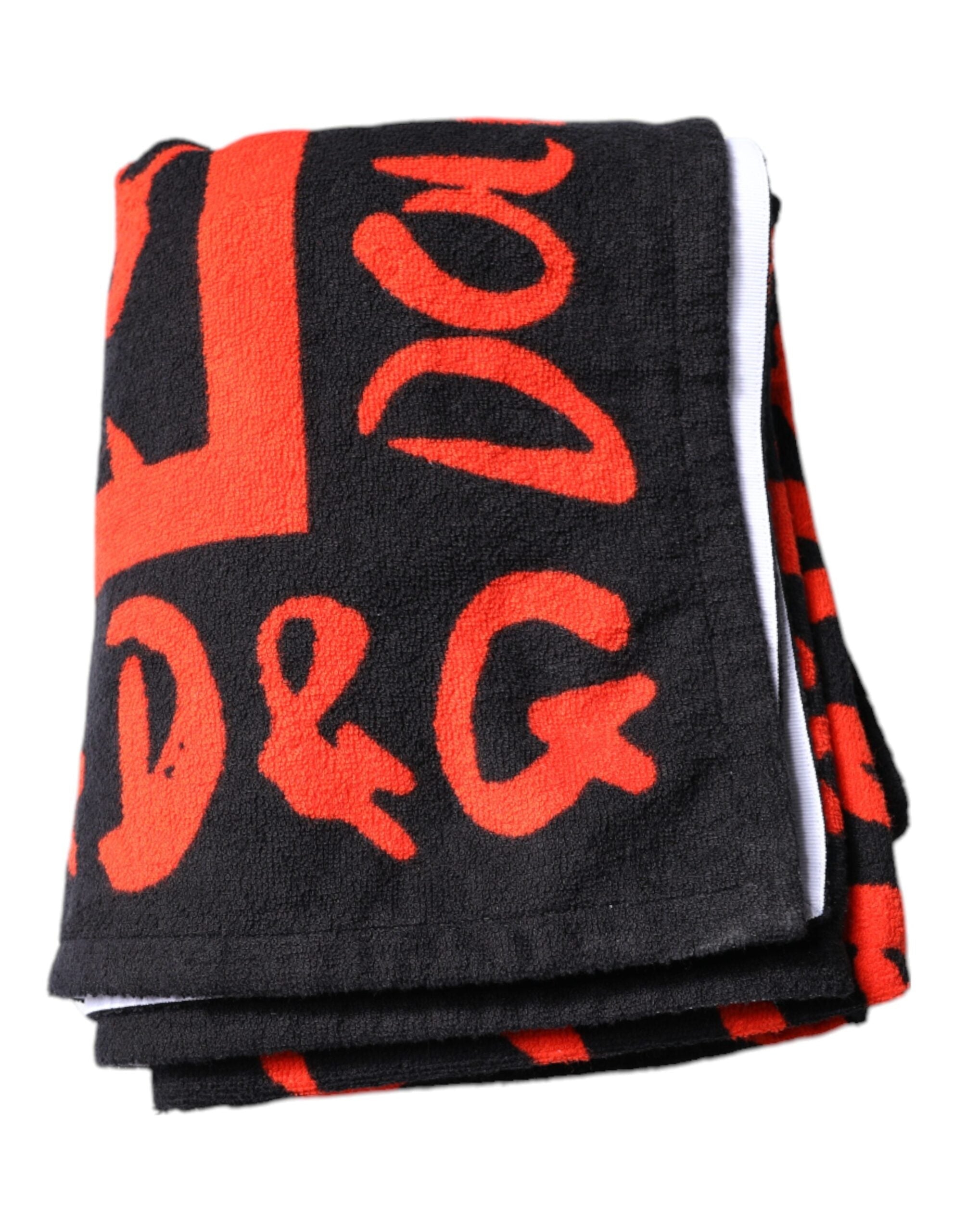 Dolce & Gabbana Black Red Logo Print Cotton Beach Towel Dolce & Gabbana