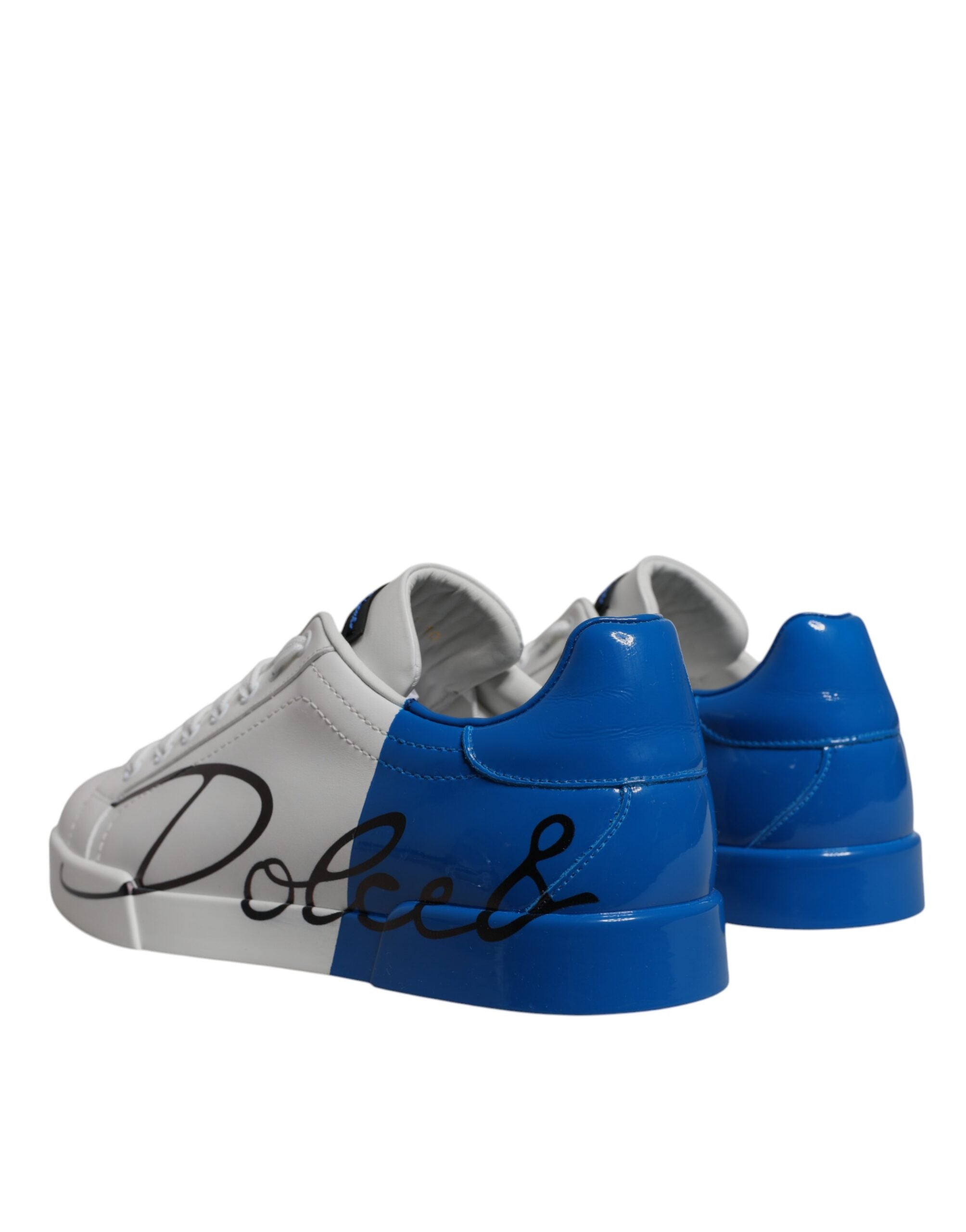 Dolce & Gabbana White Blue Leather Logo Low Top Sneakers Shoes Dolce & Gabbana