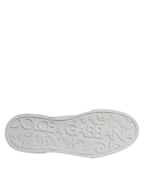 Dolce & Gabbana White Blue Leather Logo Low Top Sneakers Shoes Dolce & Gabbana