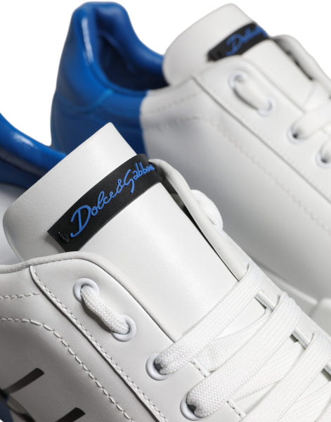 Dolce & Gabbana White Blue Leather Logo Low Top Sneakers Shoes Dolce & Gabbana